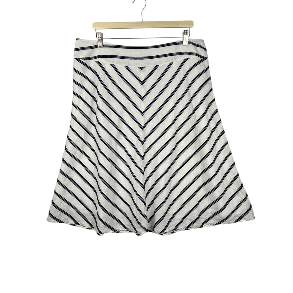 Talbots Skirt Women 18W Linen Blend Embroidered A-Line Midi Lined Chevron Stripe